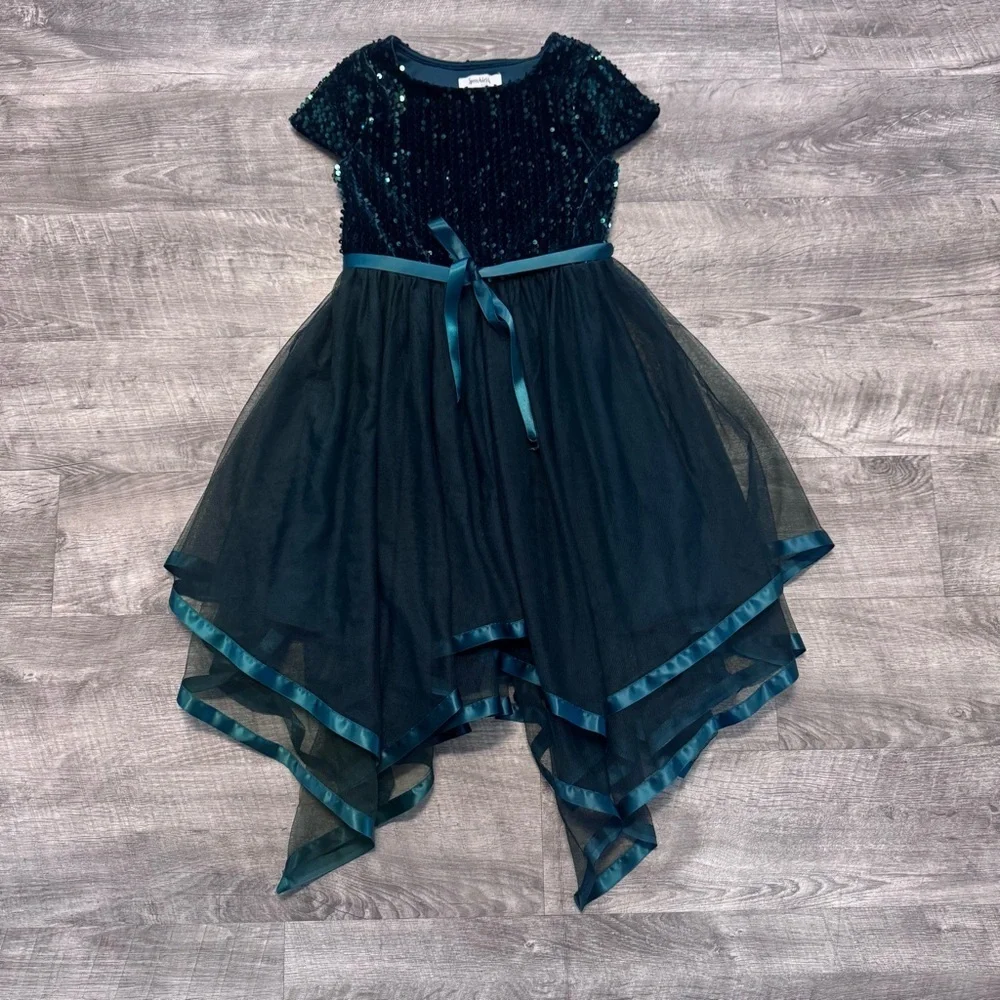 Speechless Short Sleeve Green Sequin Bodice Tulle Skirt Party Dress Girls Sz. 8